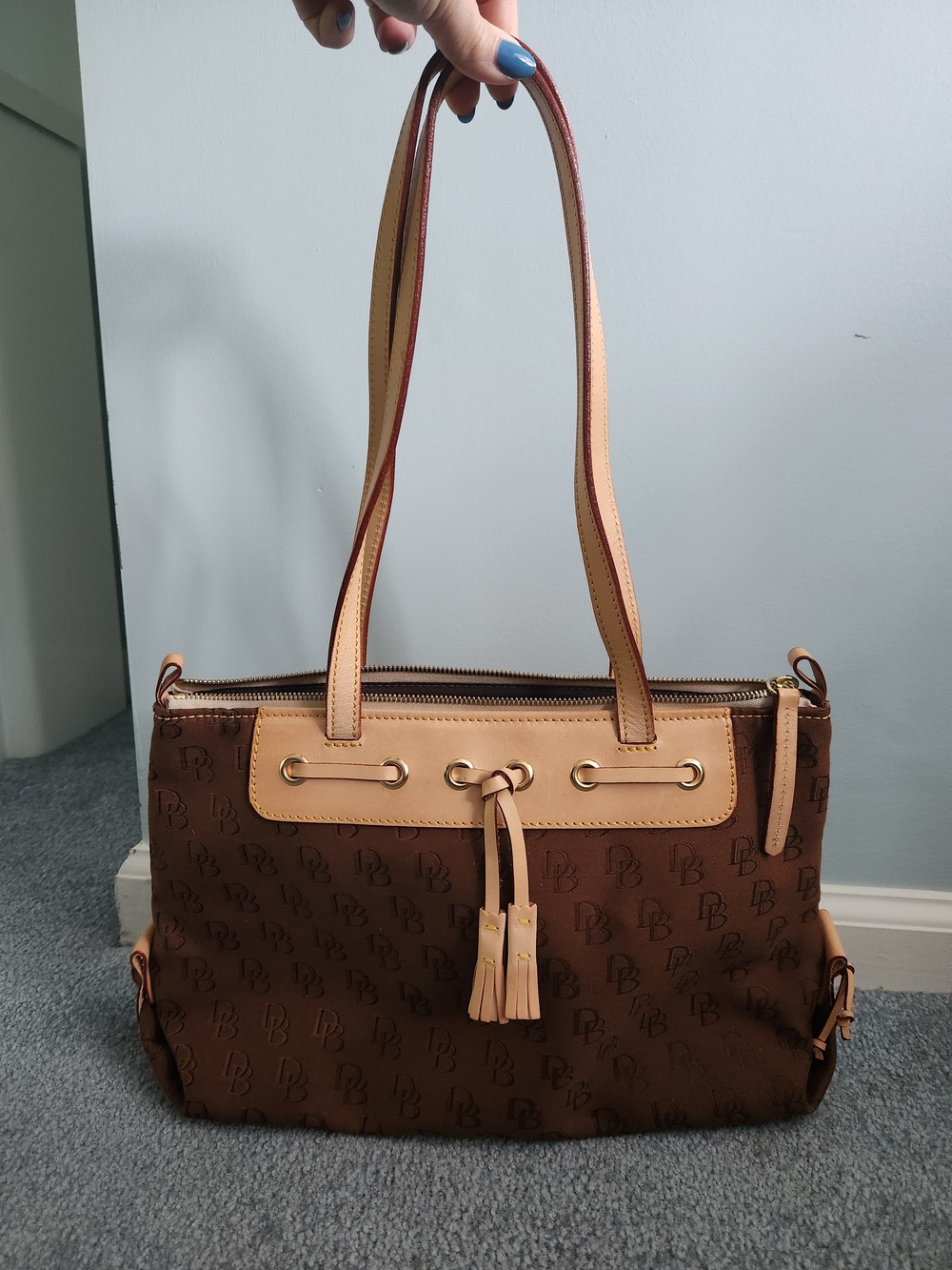 Dooney & Bourke Brown Signature Tote with Tan Trim